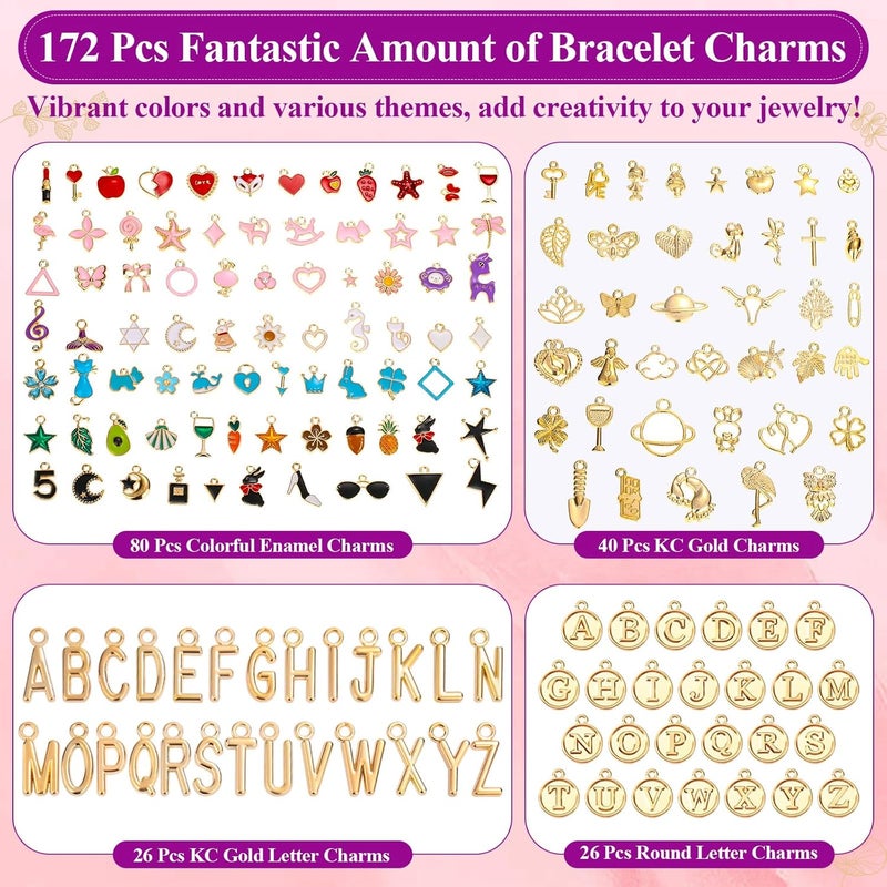 Modacraft 3 Types 172 Pcs Charms for Jewelry Making with Jump Rings, Bulk Enamel KC Letter Charm for DIY Necklace Bracelet Earring Craft Supplies - Image 2